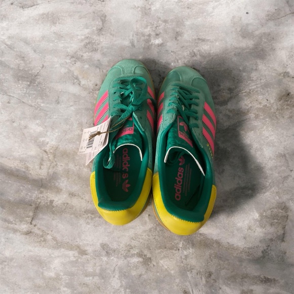 adidas Gazelle Bold W Suede Sneakers - Green with Pink & Yellow Accents - Picture 3 of 4